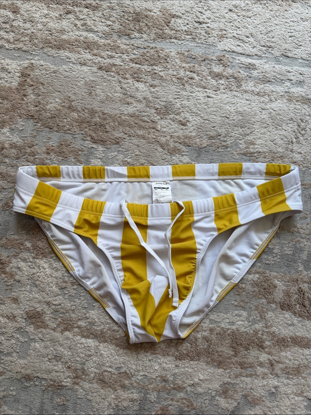 Striped Yellow & White Men's Swim Briefs - Size XL